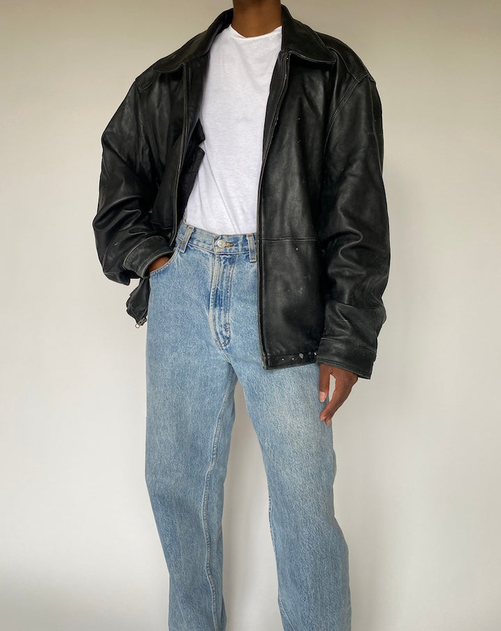 VINTAGE OVERSIZED BLACK LEATHER JACKET 3835
