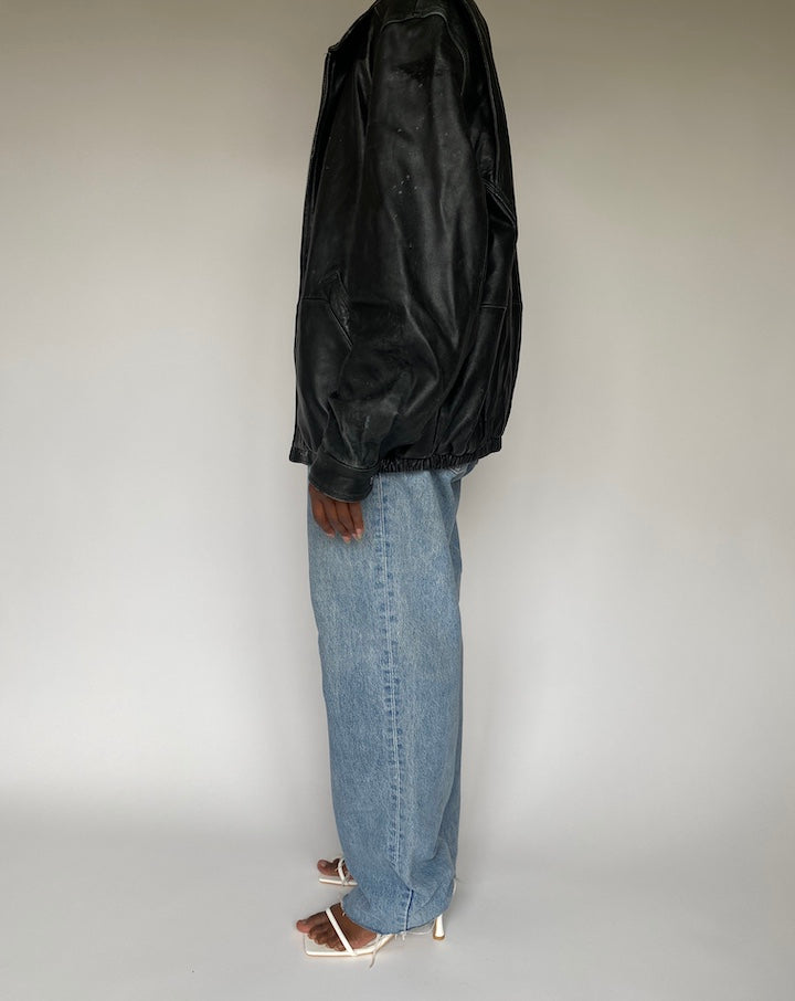 VINTAGE OVERSIZED BLACK LEATHER JACKET 3835