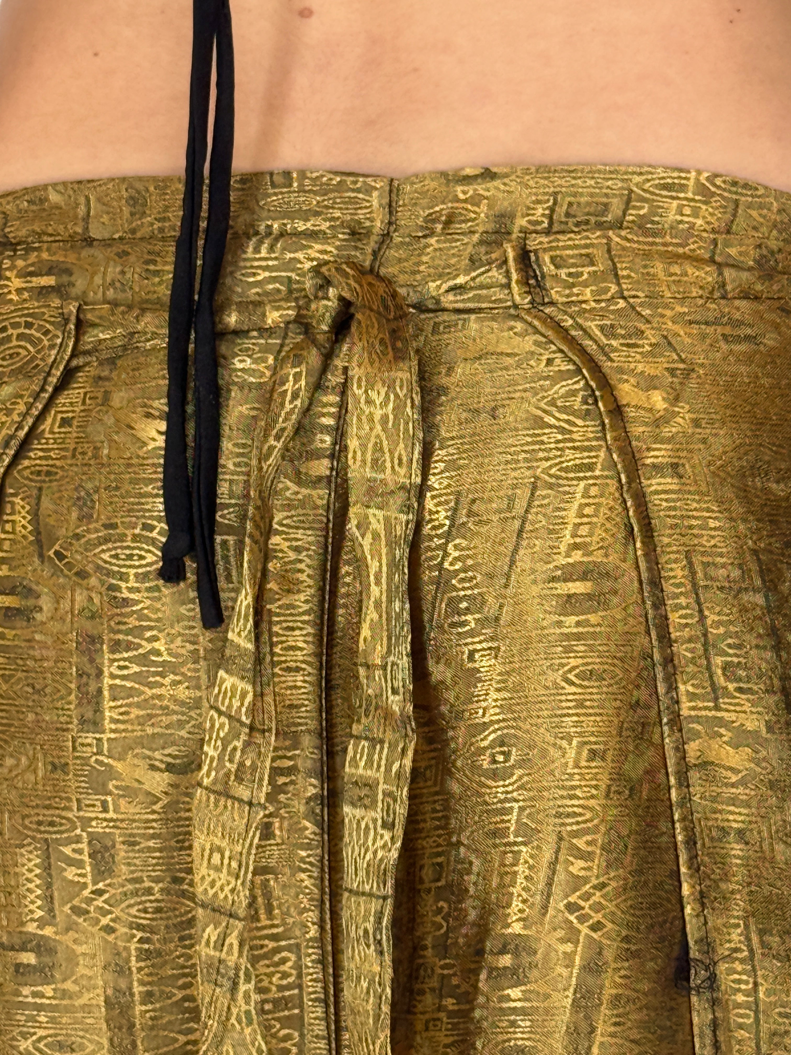 Vintage Jacquard Wide-Leg Wrap Trousers Metallic Gold 7574