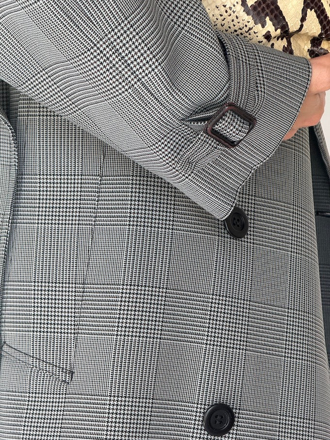 Vintage Checked Trench Coat Grey 6092