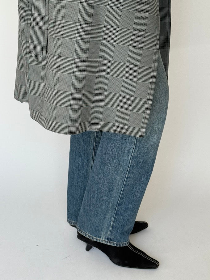 Vintage Checked Trench Coat Grey 6092
