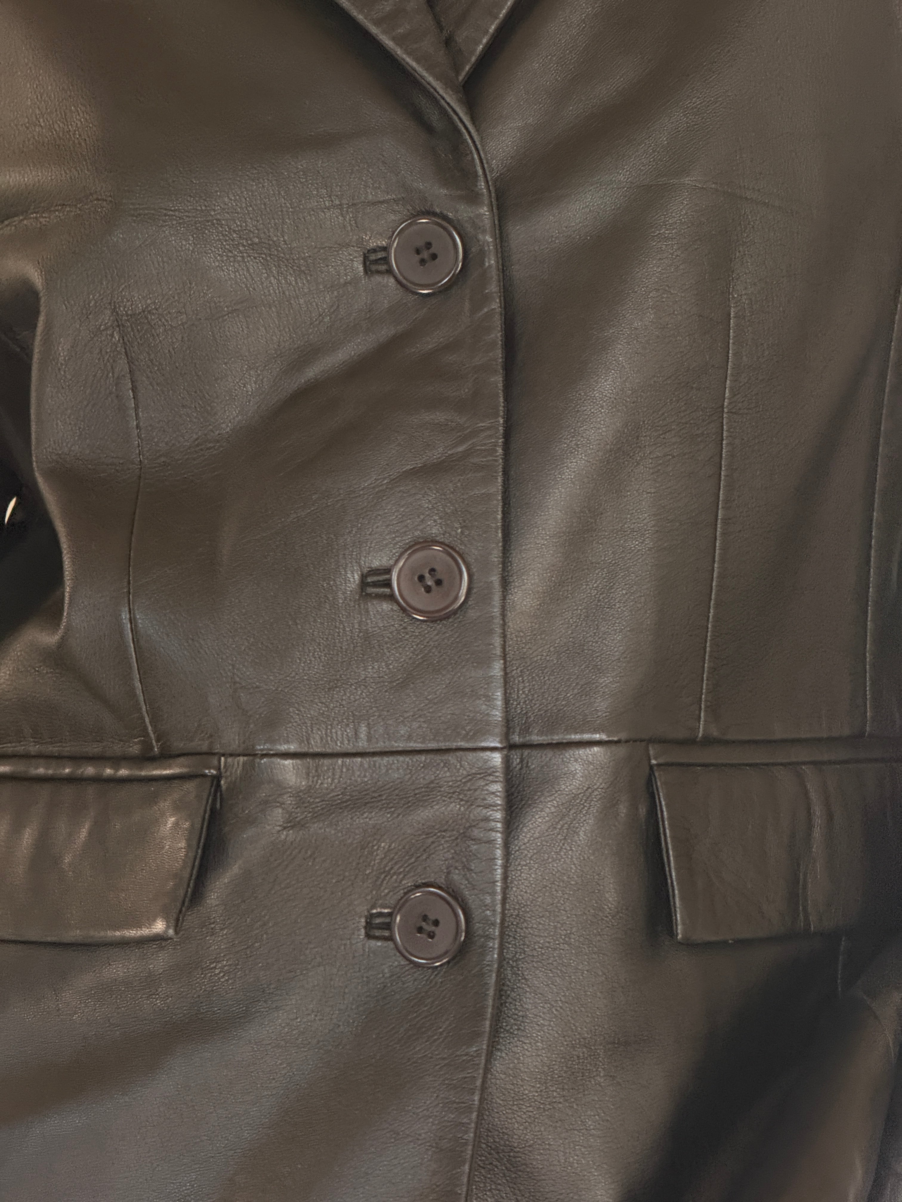 Vintage black leather blazer button detail