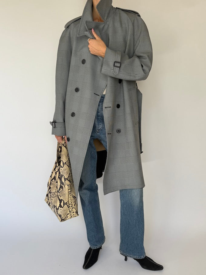 Vintage Checked Trench Coat Grey 6092