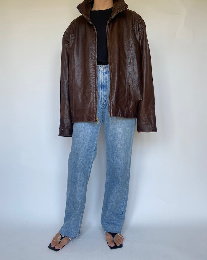 VINTAGE SLIGHTLY OVERSIZED BROWN LEATHER JACKET 3433