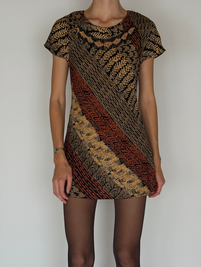 Vintage Tribal-Inspired Mini Dress 6095