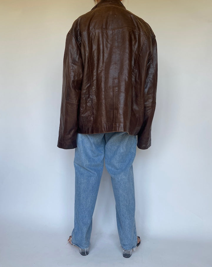 VINTAGE SLIGHTLY OVERSIZED BROWN LEATHER JACKET 3433