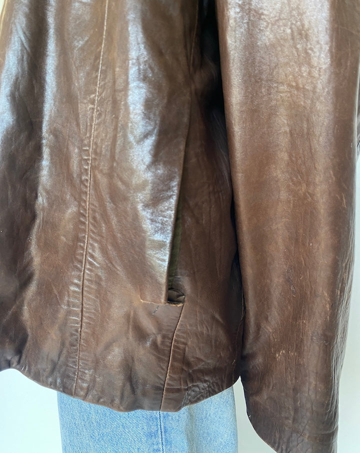 VINTAGE SLIGHTLY OVERSIZED BROWN LEATHER JACKET 3433