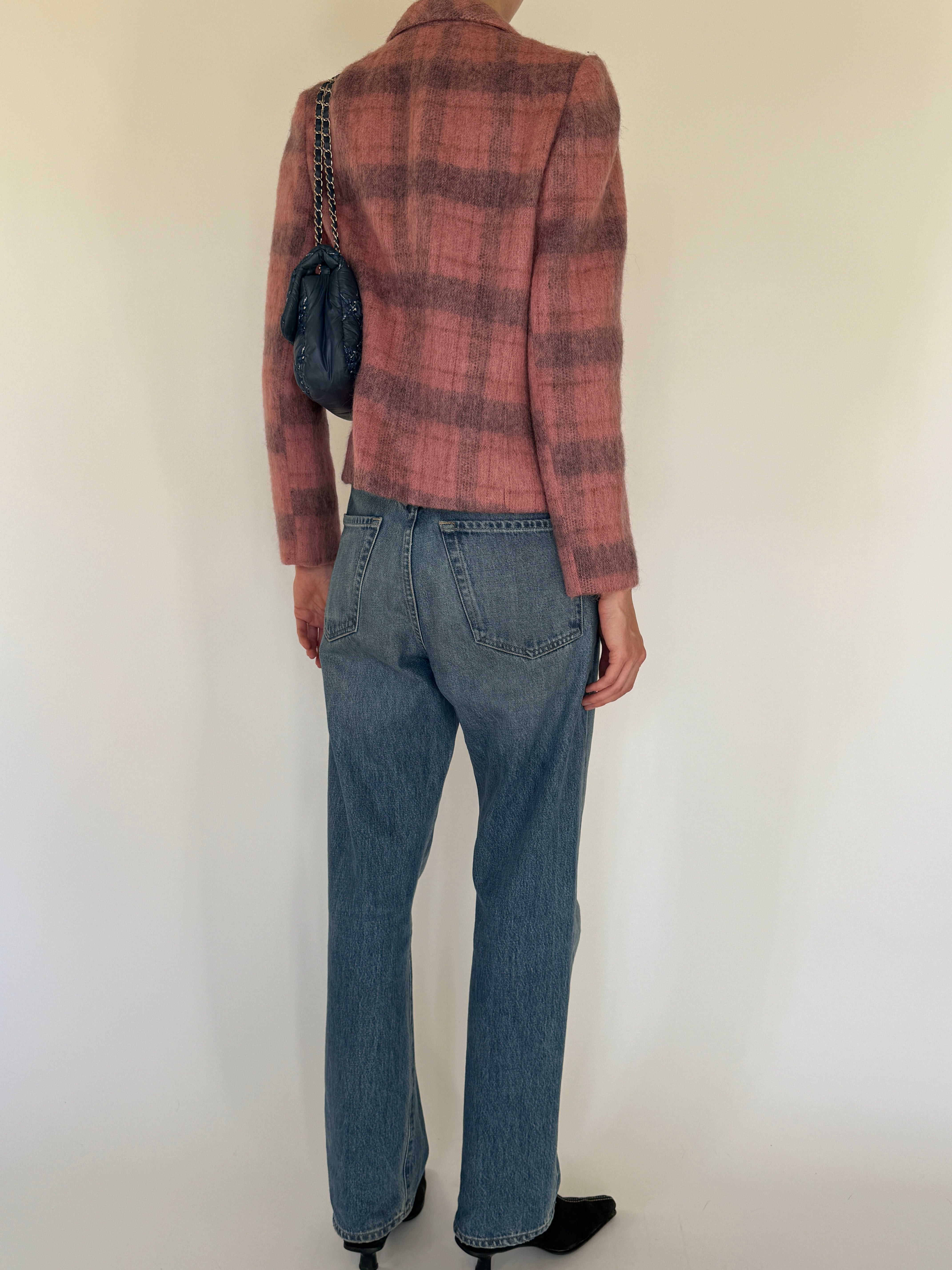 Vintage rose plaid blazer back view structured fit