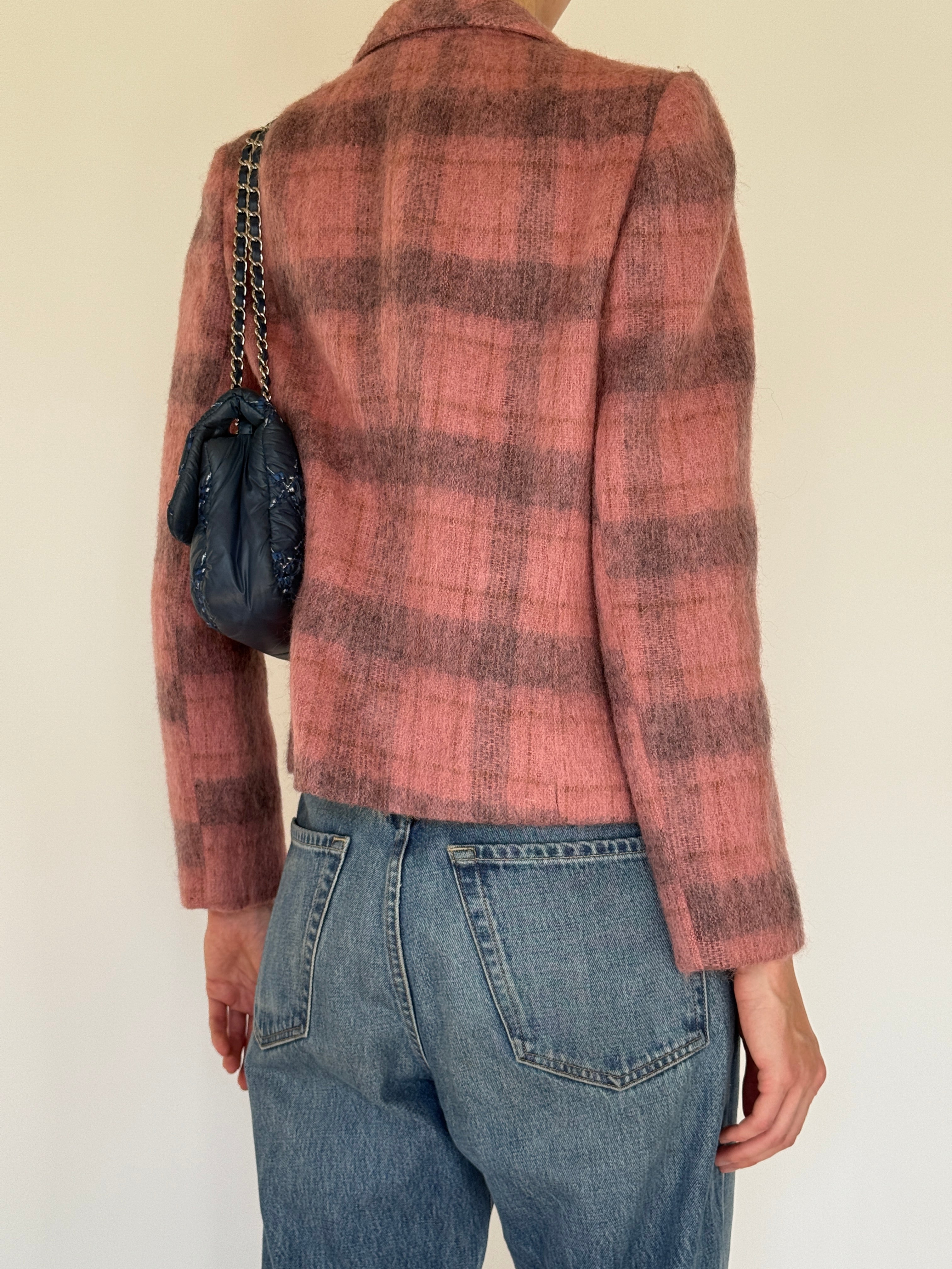 Vintage rose plaid blazer back view structured fit