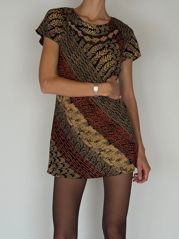 Vintage Tribal-Inspired Mini Dress 6095