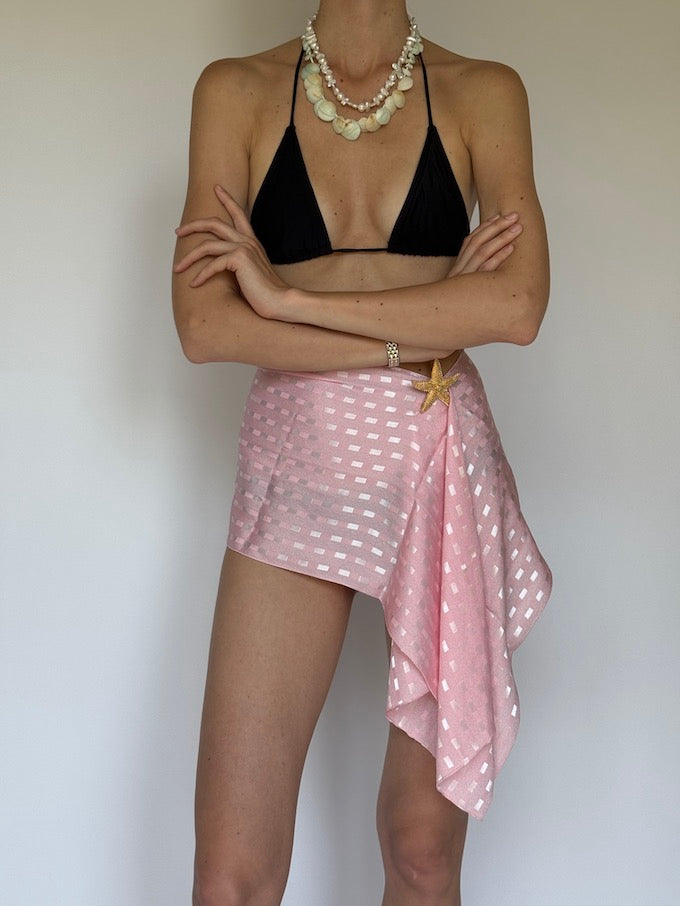 Vintage Mini Sarong with a square pattern pink 6289