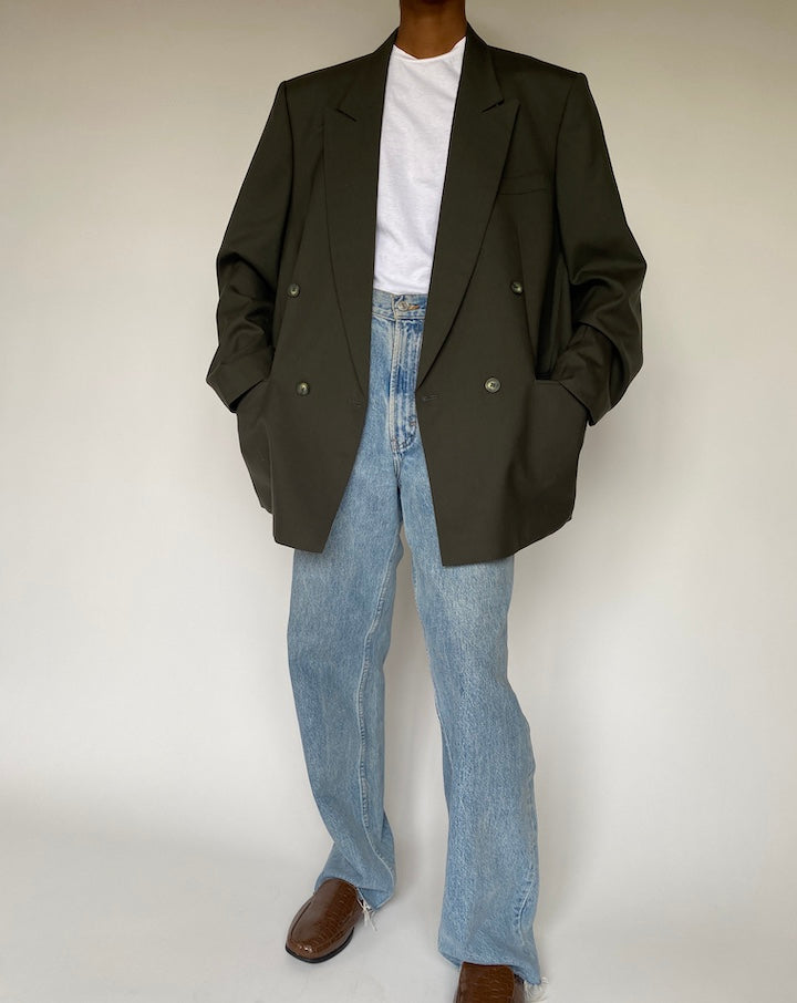 VINTAGE DOUBLE-BREASTED OLIVE BLAZER 3842