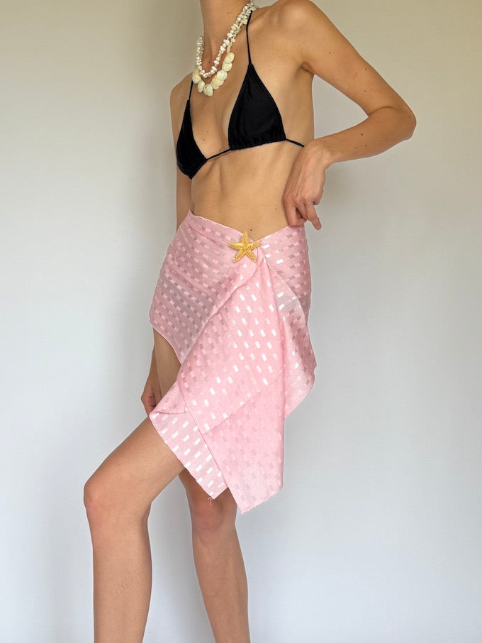 Vintage Mini Sarong with a square pattern pink 6289