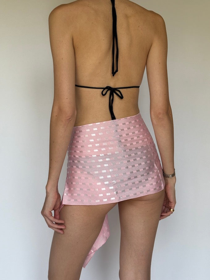 Vintage Mini Sarong with a square pattern pink 6289
