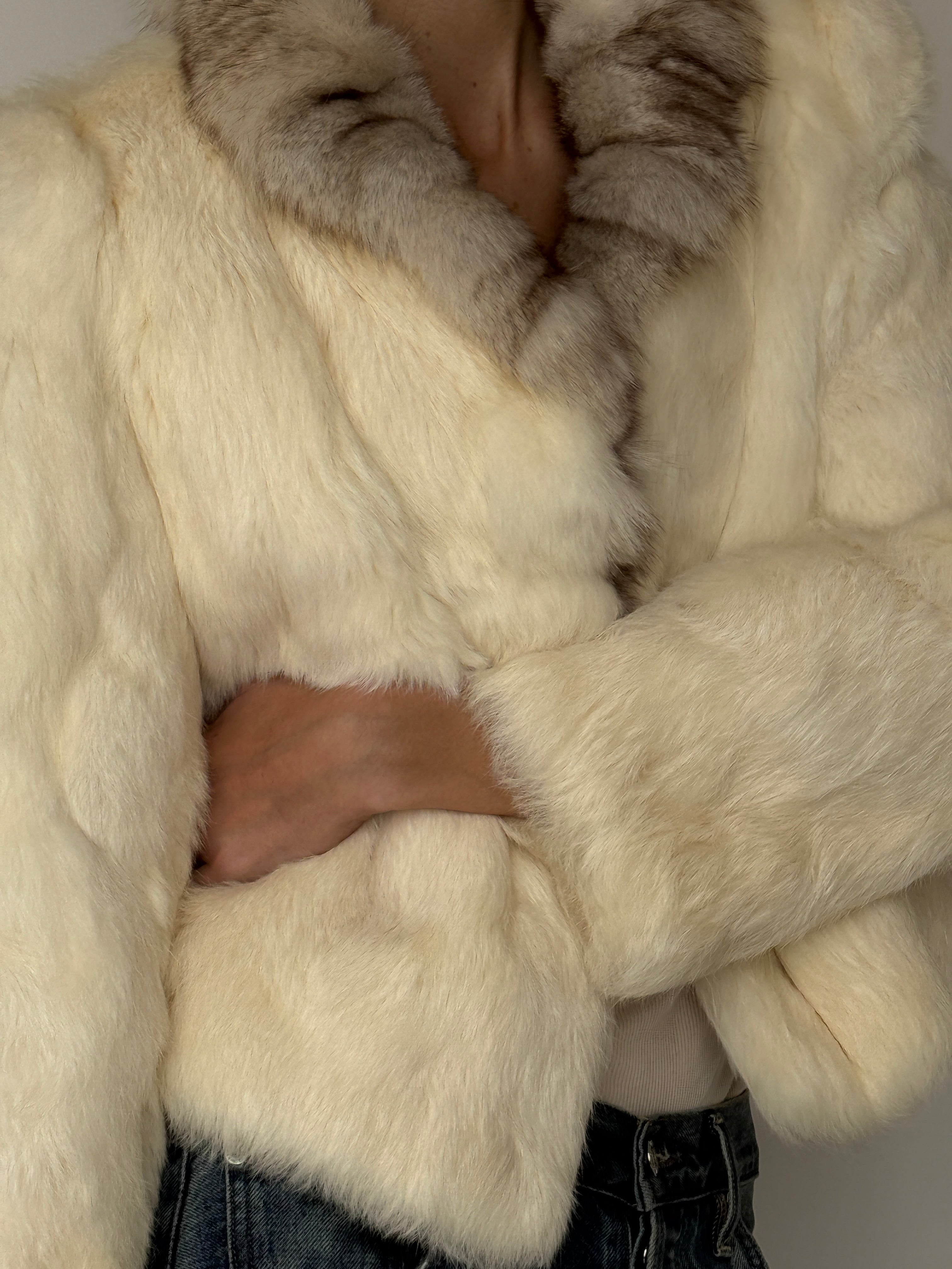 Vintage ivory real fur coat front view