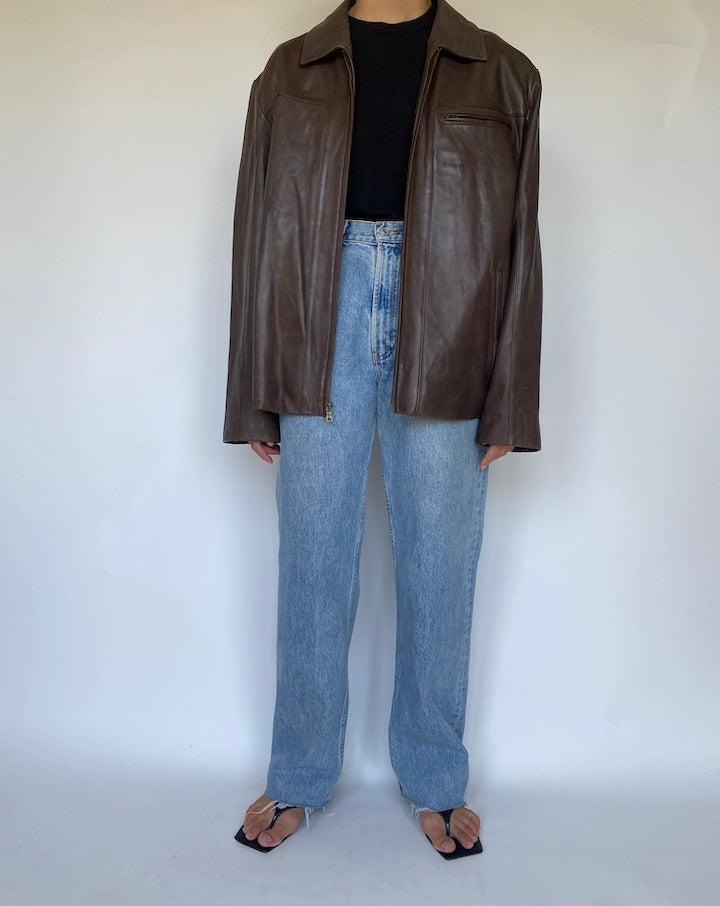 VINTAGE OVERSIZED DARK BROWN LEATHER JACKET 3439