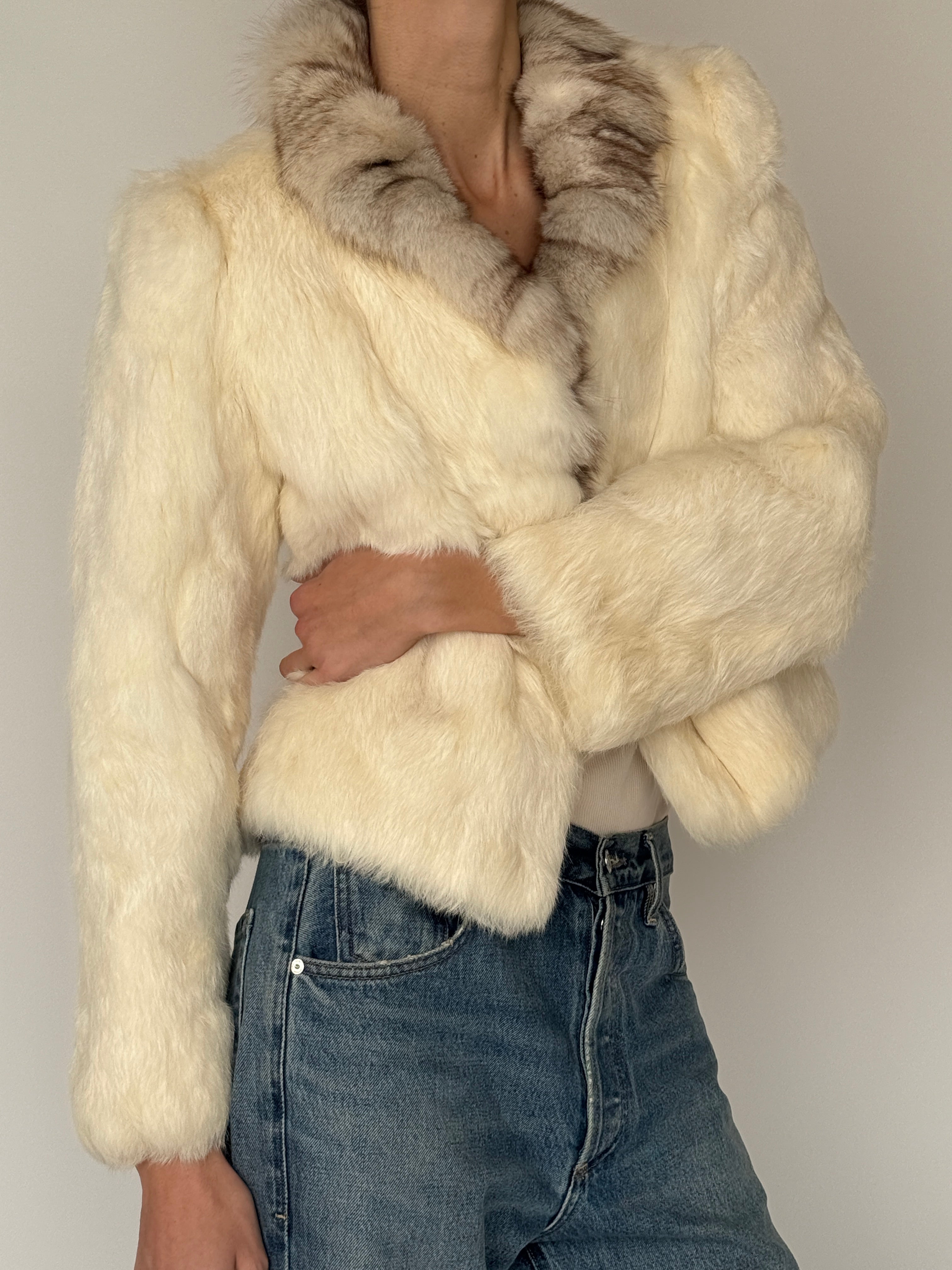 Vintage real fur coat ivory sleeve detail