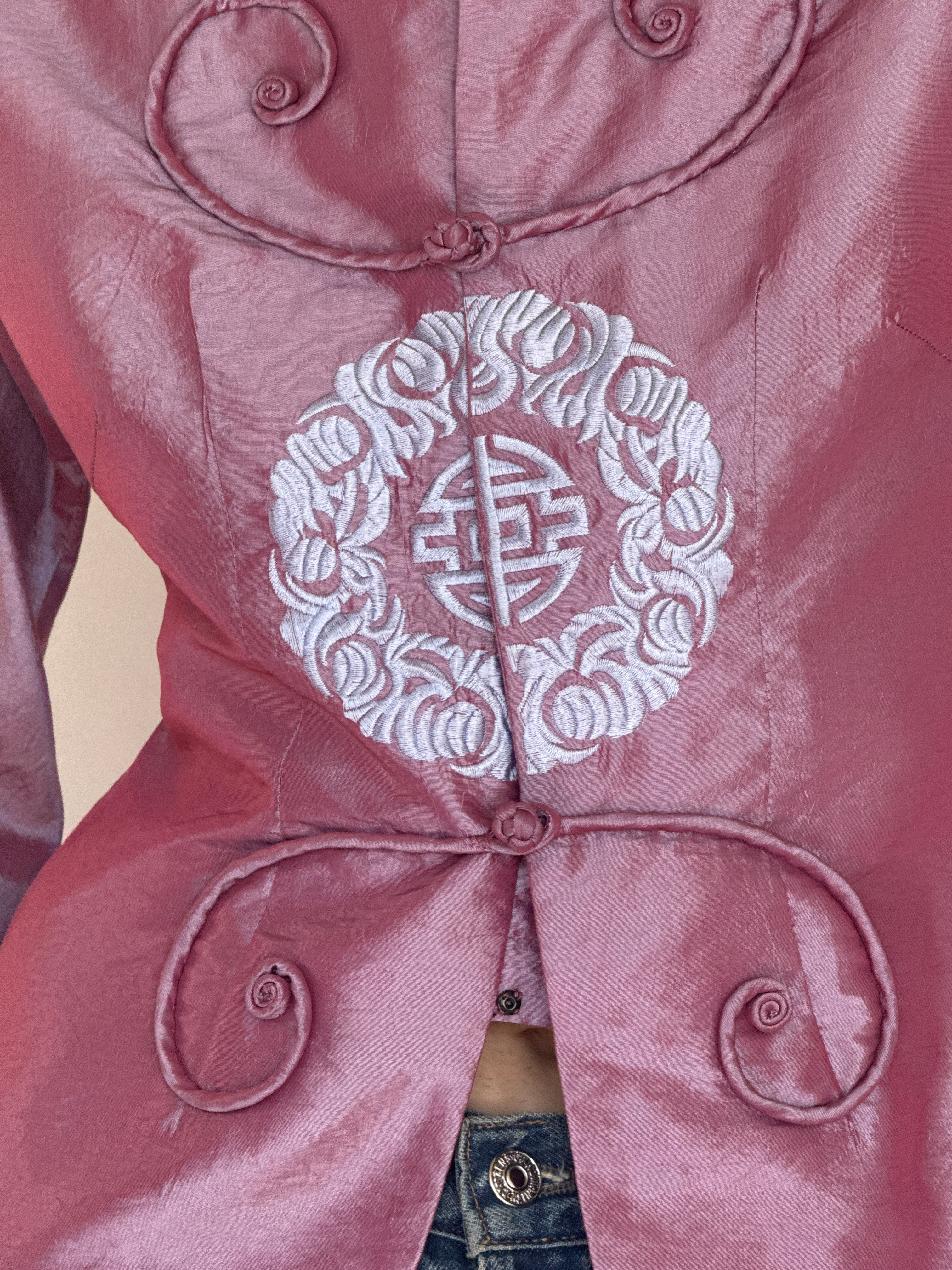 Vintage purple Chinese jacket embroidered medallion detail