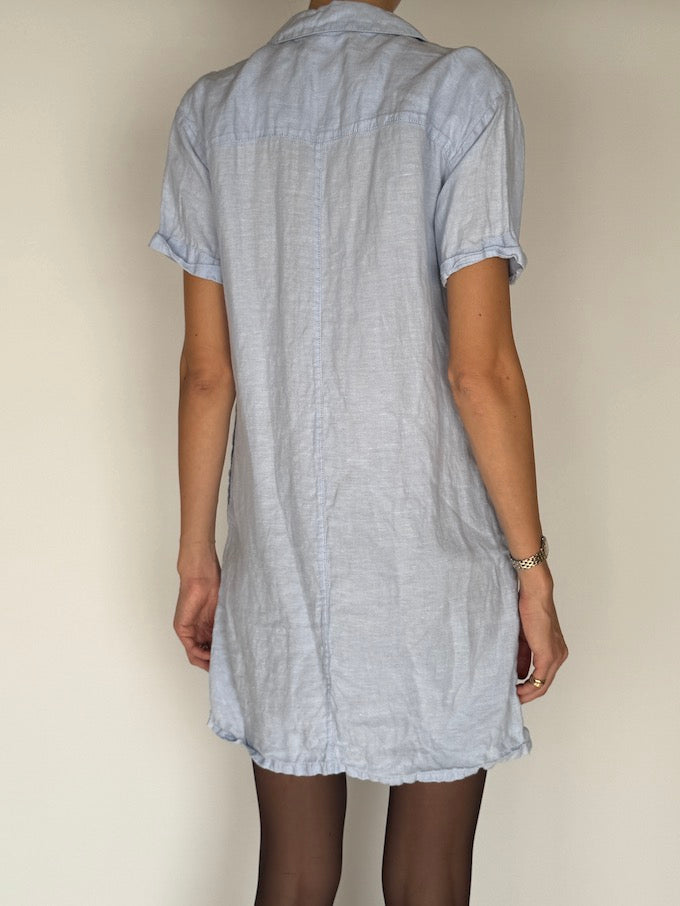 Vintage Short-Sleeve Linen Dress Light Blue 5941
