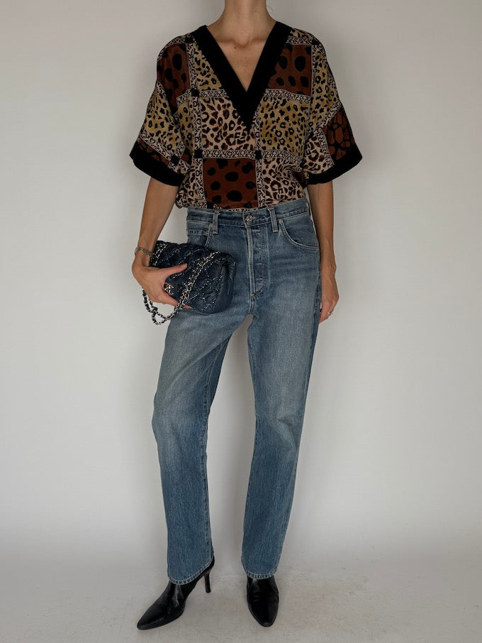 Vintage animal print patchwork tunic dress 6258