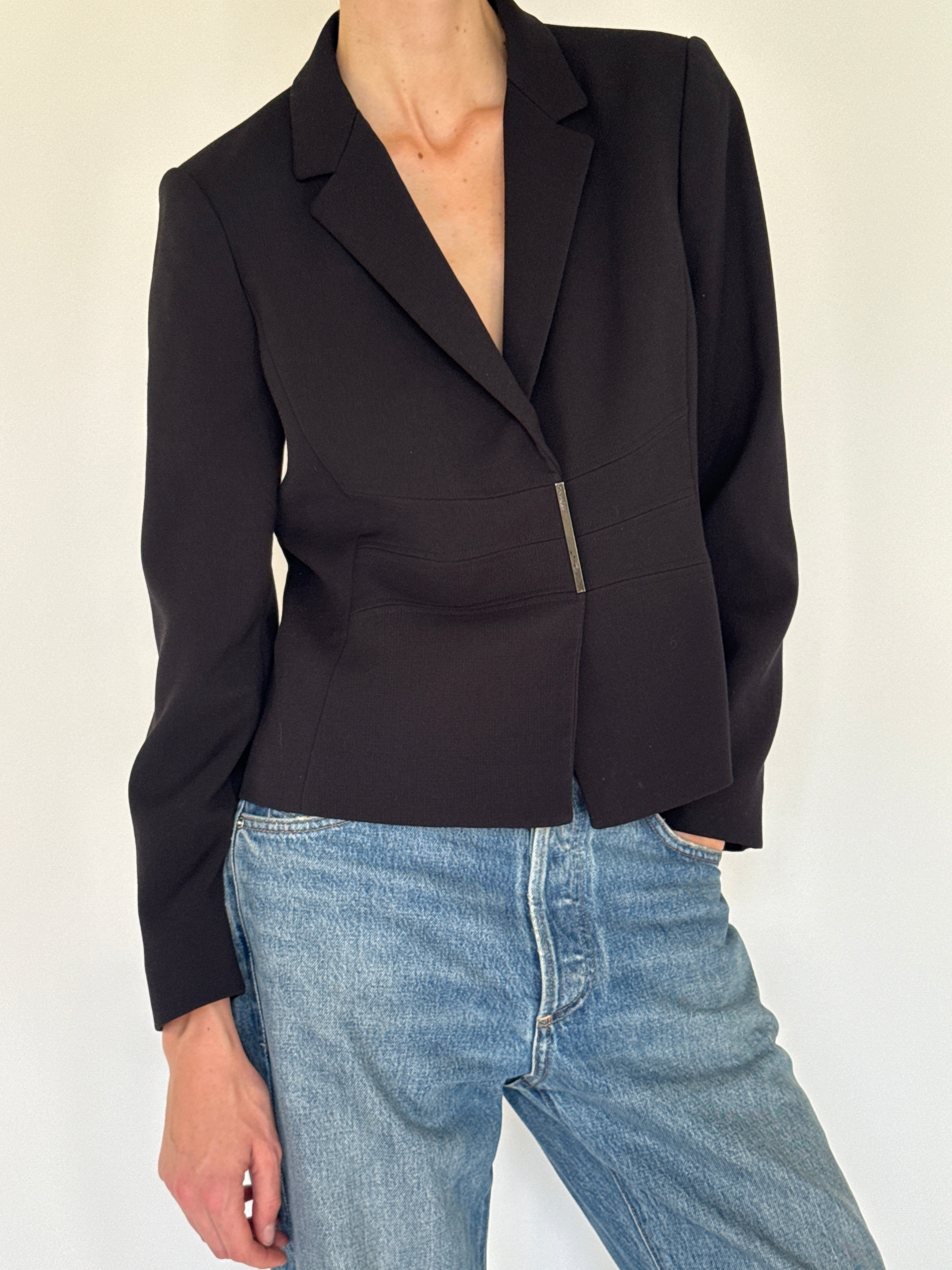 Vintage Calvin Klein sculpted tailored blazer black front view