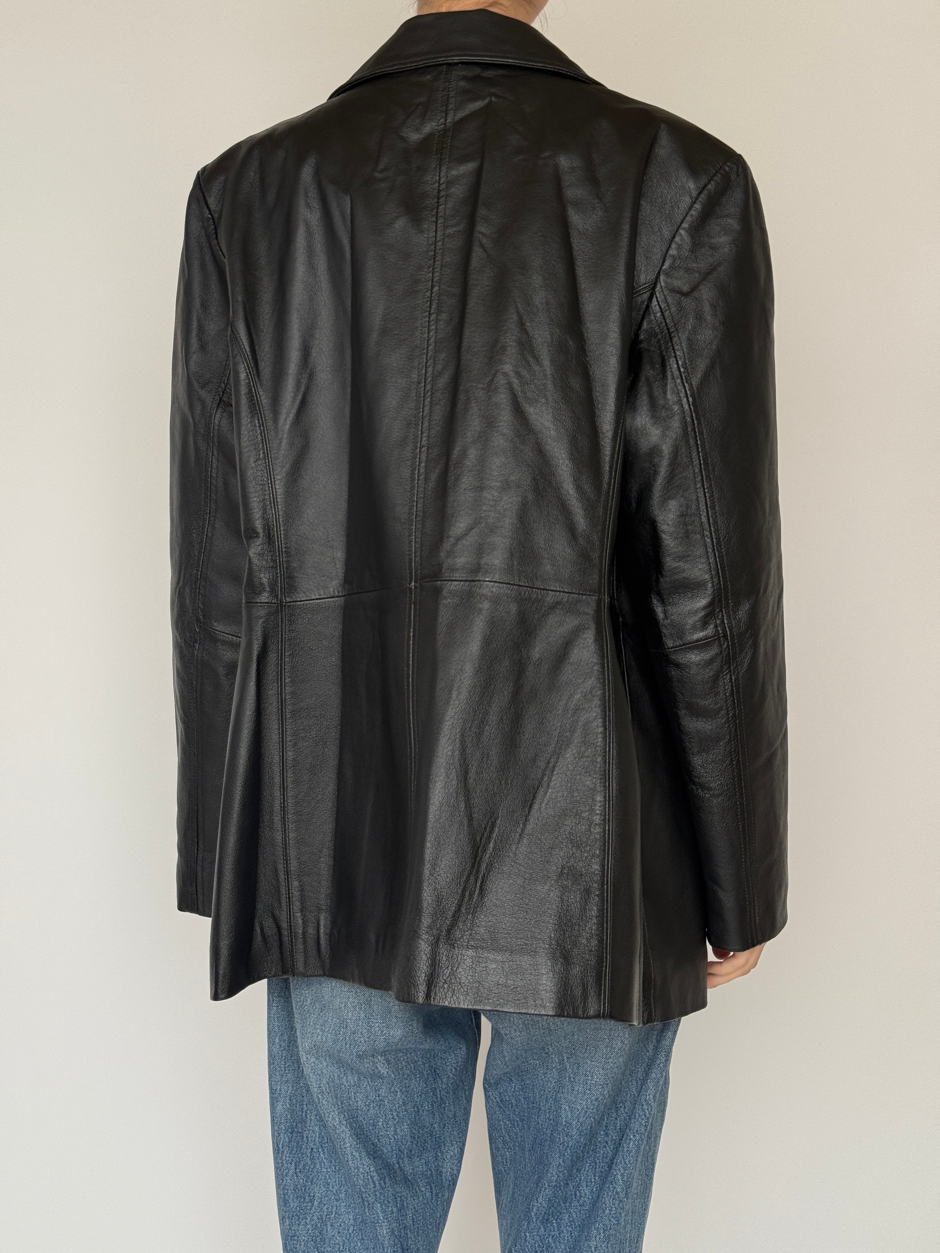 Vintage black leather blazer back view