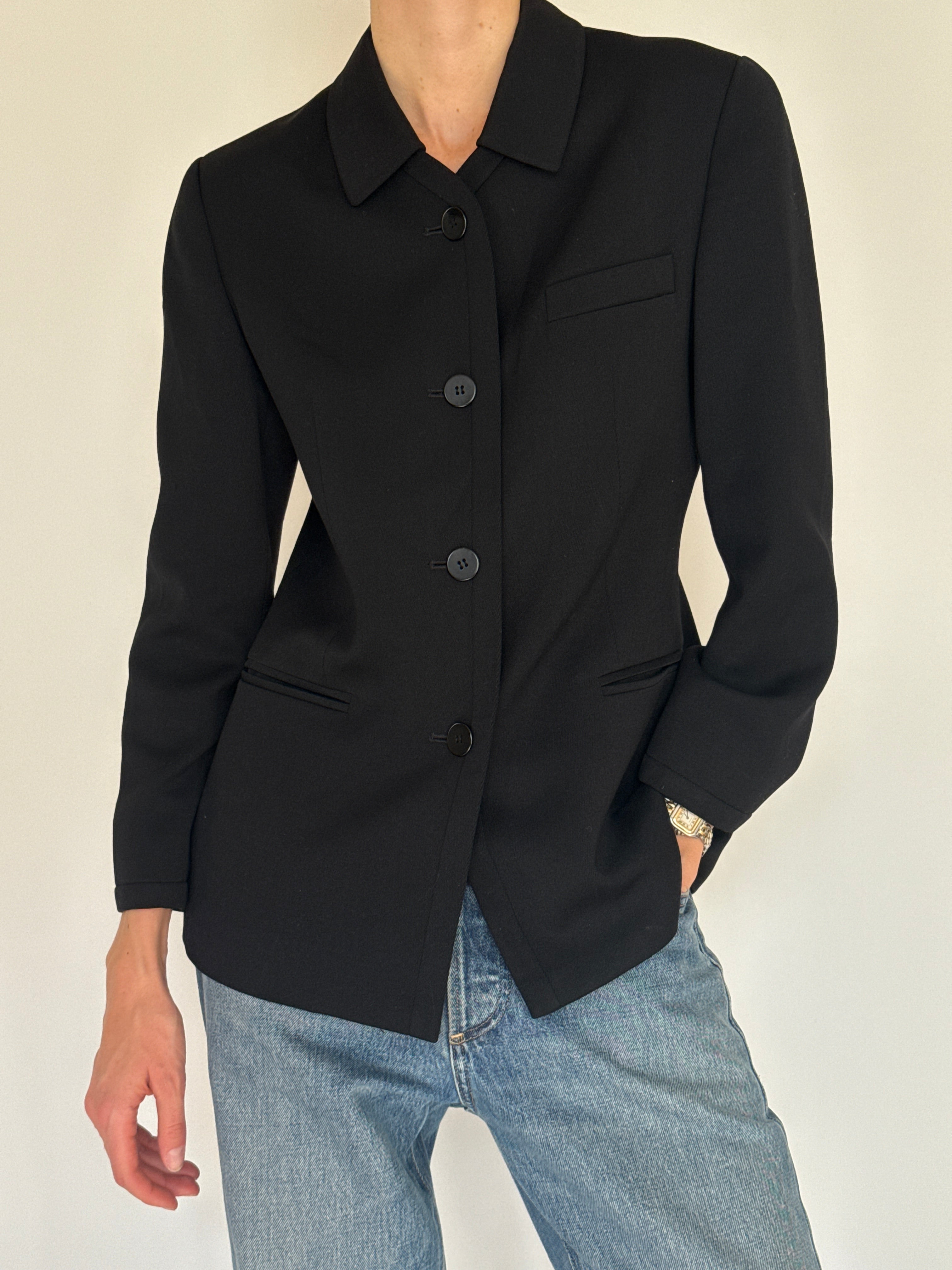 Vintage black structured button-front blazer button detail