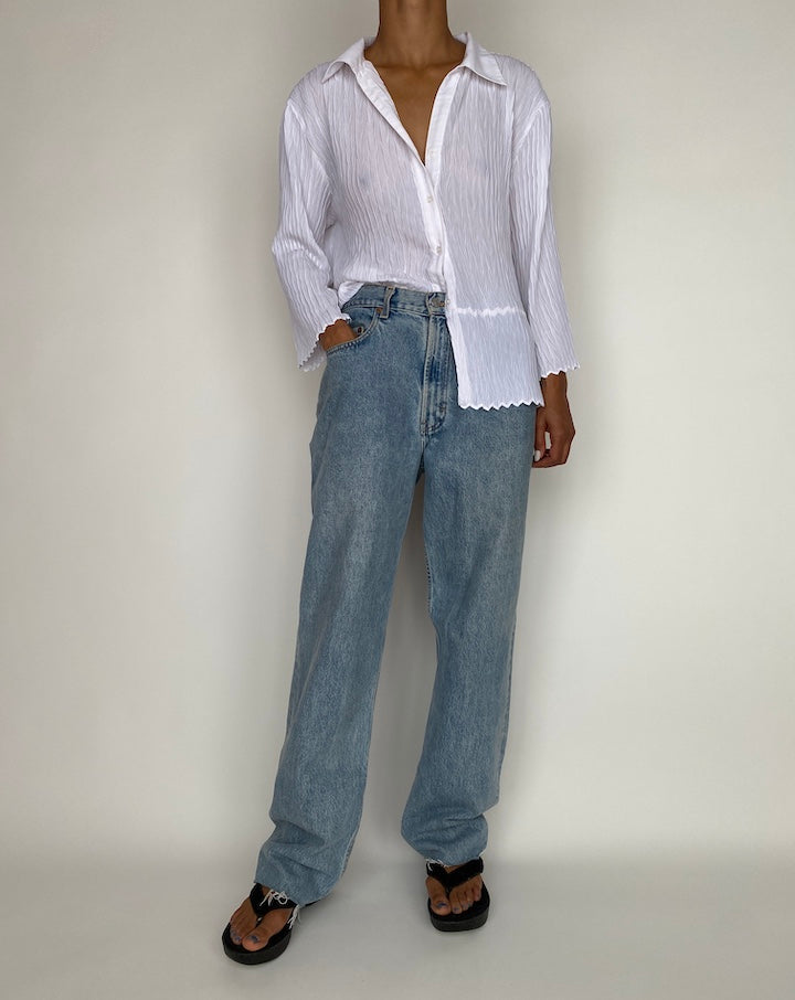VINTAGE PLEATED WHITE BLOUSE 2918