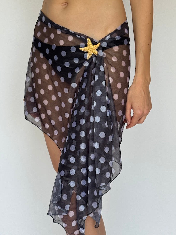 VINTAGE Polka-dot SARONG black & white 6291