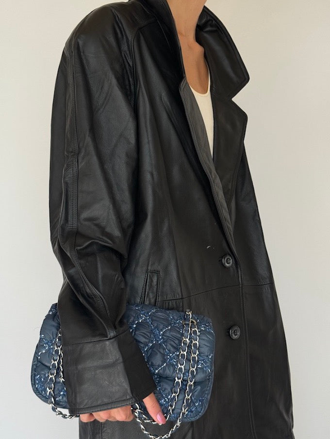 Vintage long Leather Jacket Black 6347