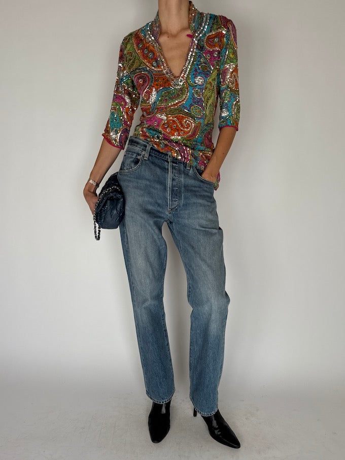 Vintage Sequin Paisley Top 6330