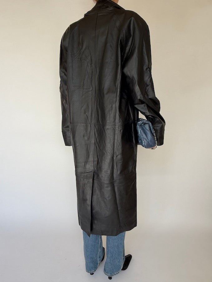 Vintage long Leather Jacket Black 6347