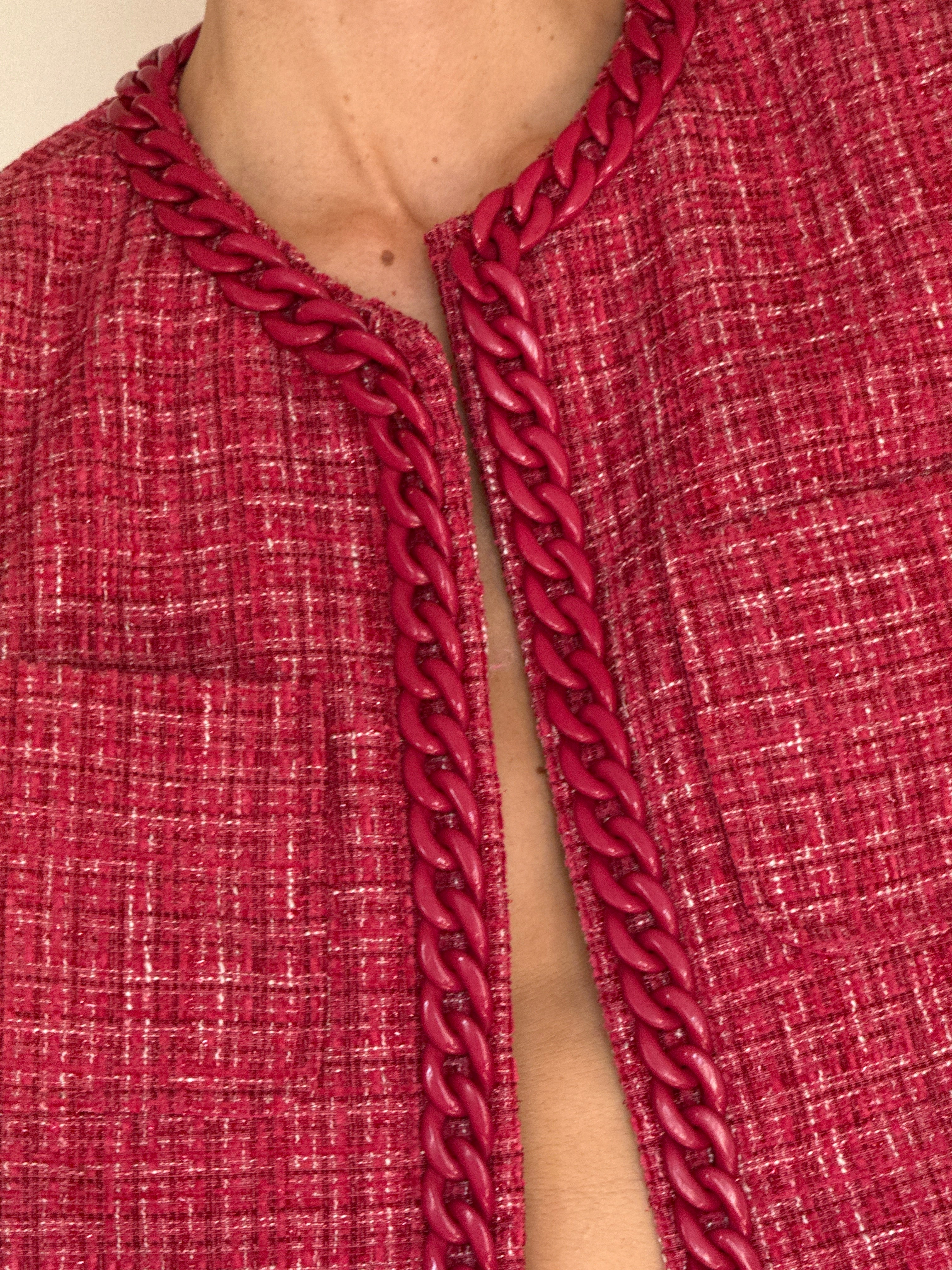 Vintage pink tweed chain trim jacket chain trim detail
