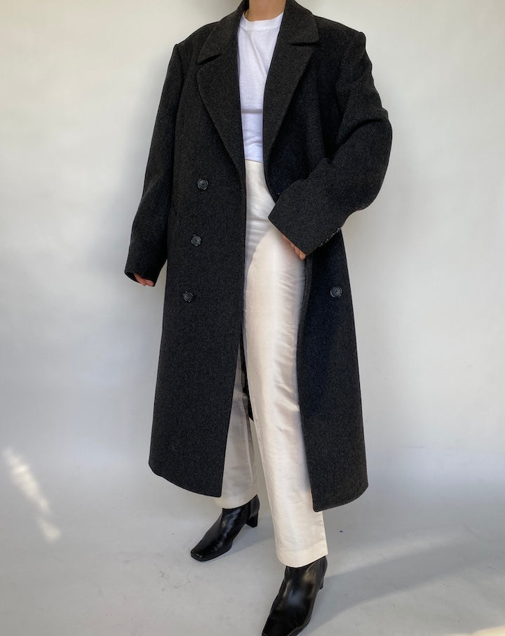 VINTAGE OVERSIZED DARK GREY LONG WOOL COAT 403