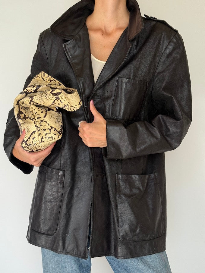 Vintage distressed leather jacket black 6342