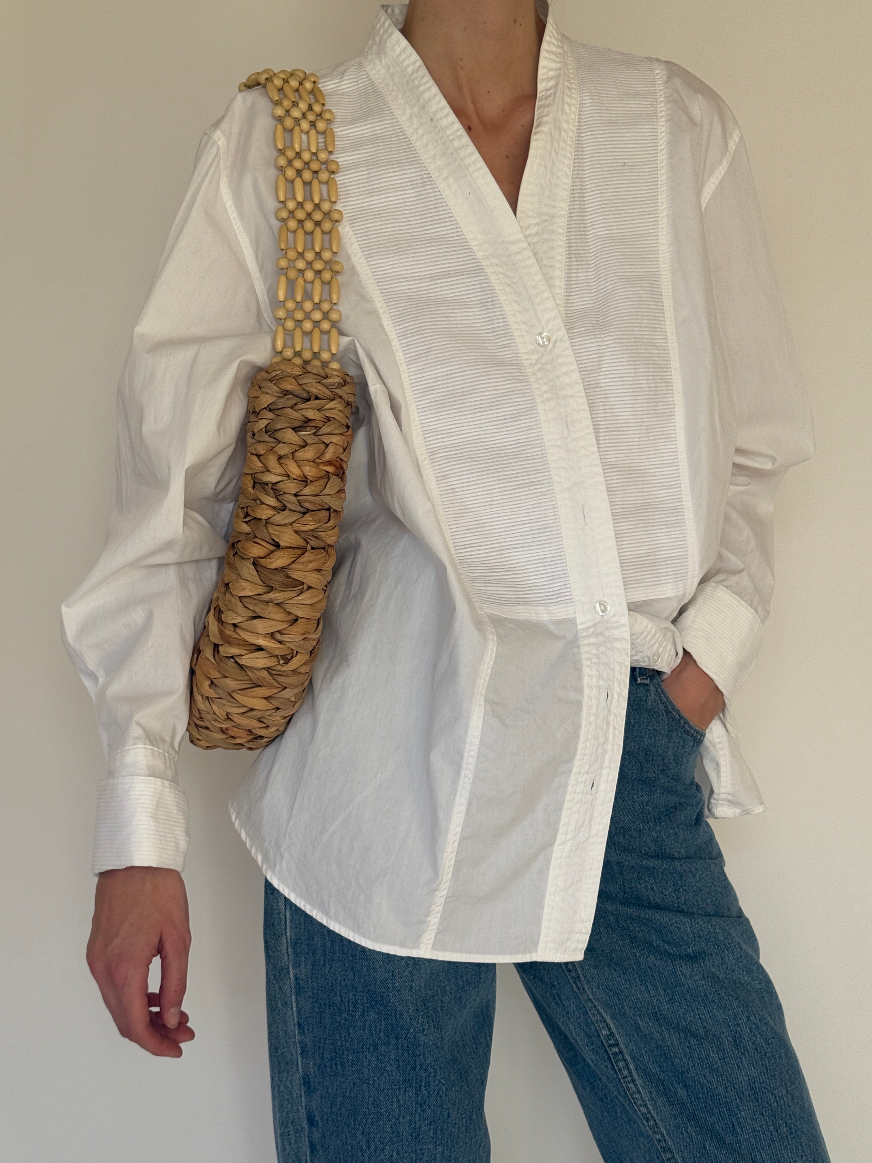 Vintage white cotton blouse side view relaxed silhouette