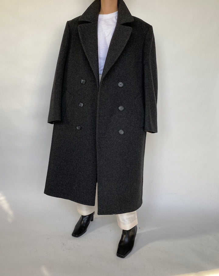 VINTAGE OVERSIZED DARK GREY LONG WOOL COAT 403