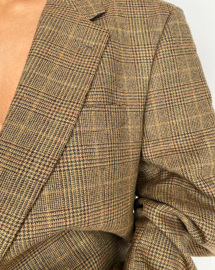 VINTAGE BROWN CHECKED SINGLE BREASTED BLAZER 2926