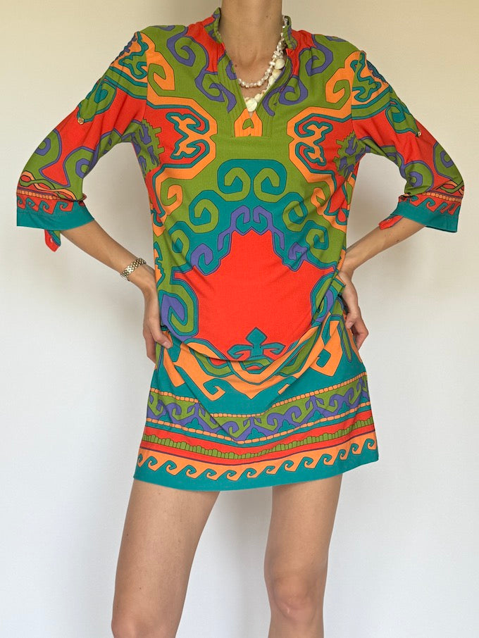 Vintage Tunic Dress with Bold Geometric Print 6296