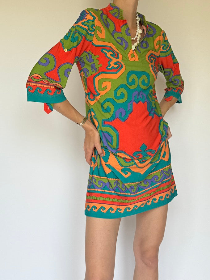 Vintage Tunic Dress with Bold Geometric Print 6296