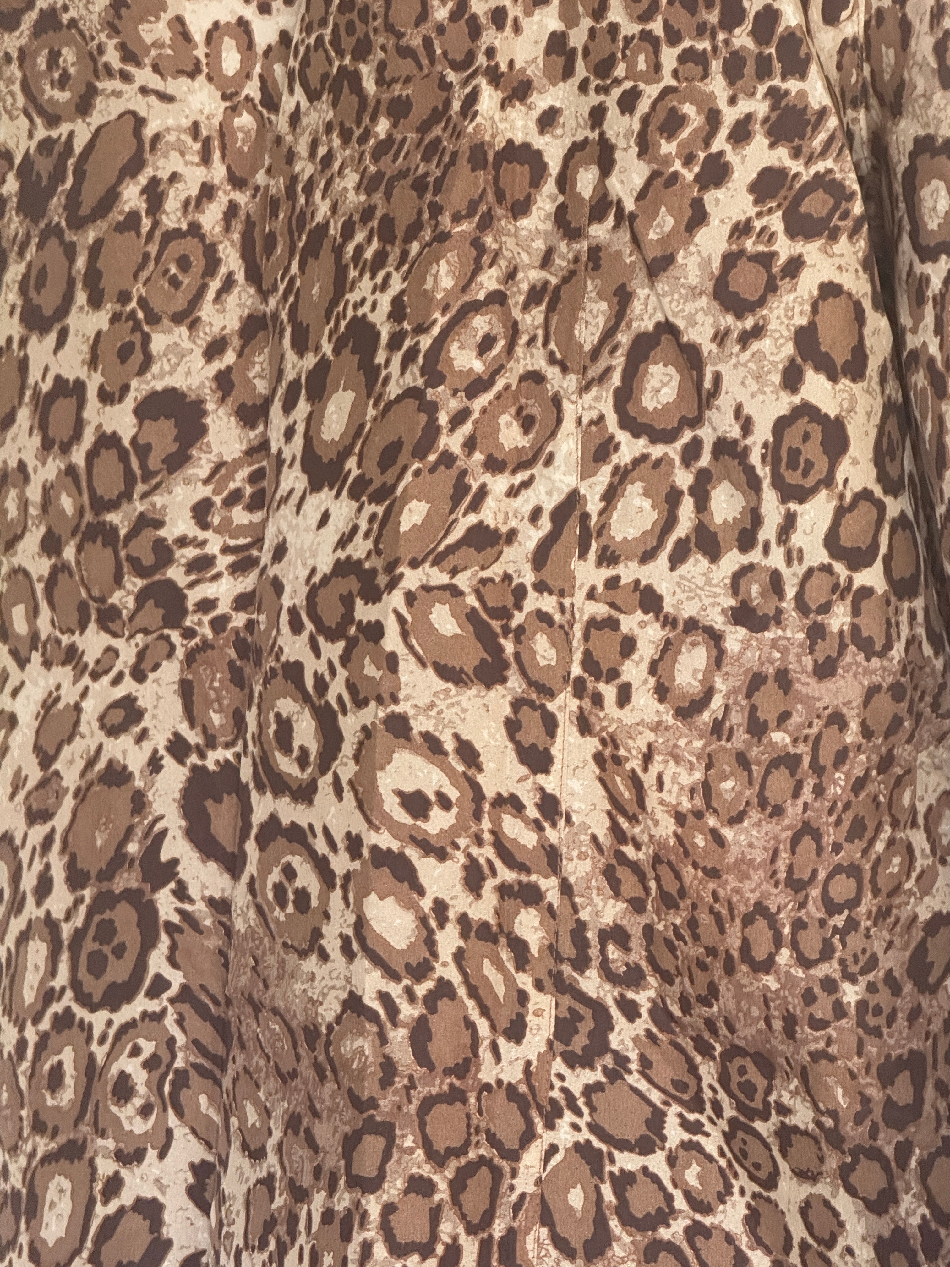 Vintage brown leopard print silk blouse fabric close-up
