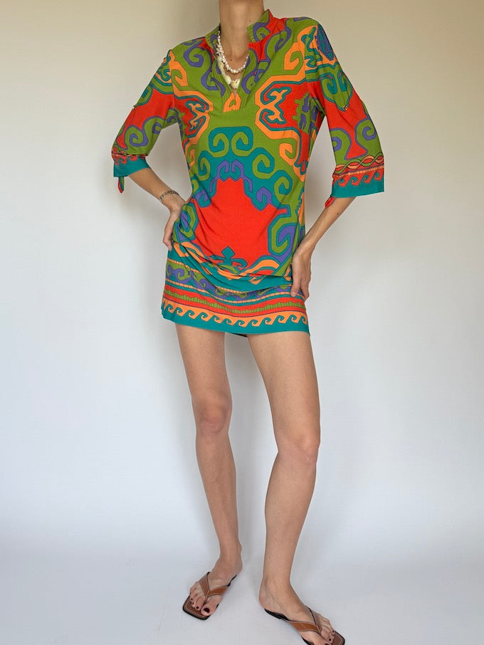 Vintage Tunic Dress with Bold Geometric Print 6296