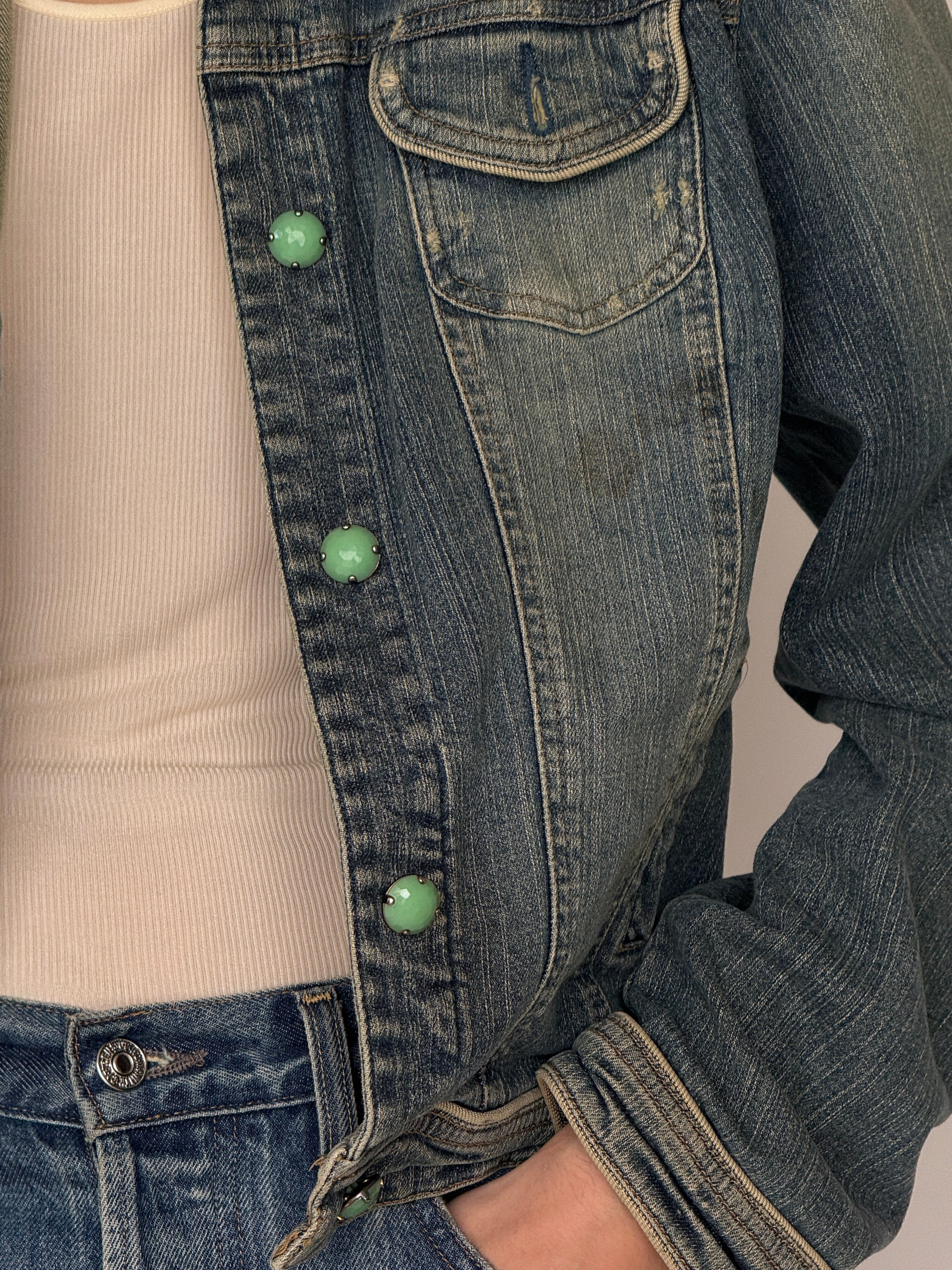 Vintage cotton blend denim jacket blue sleeve detail