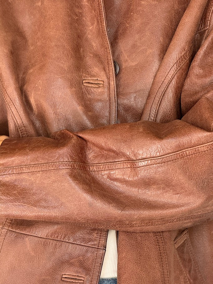 Vintage long leather jacket brown 6350