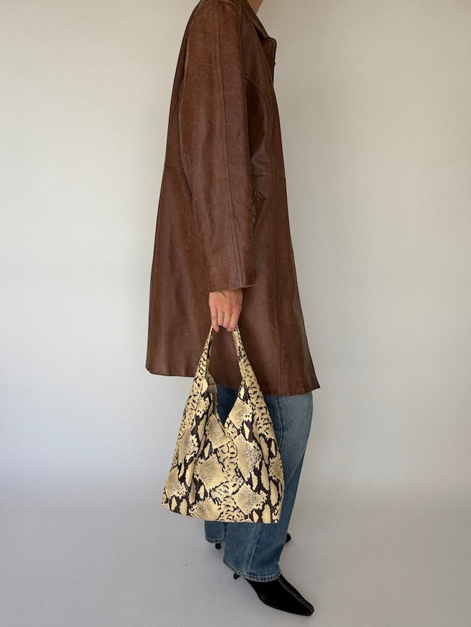 Vintage long leather jacket brown 6350