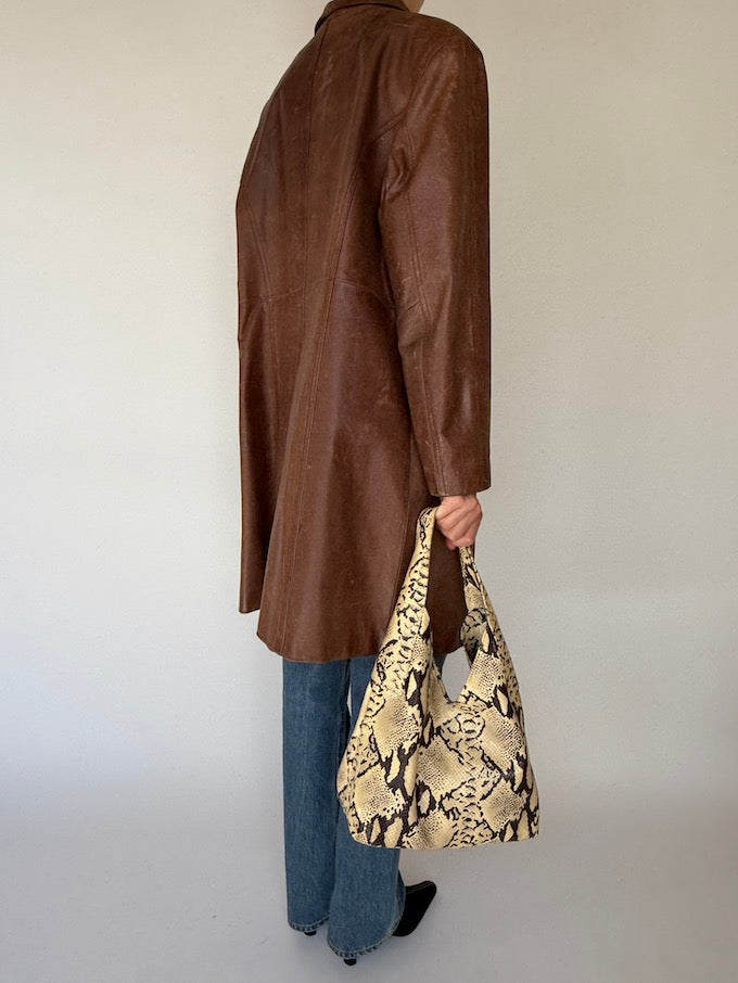 Vintage long leather jacket brown 6350
