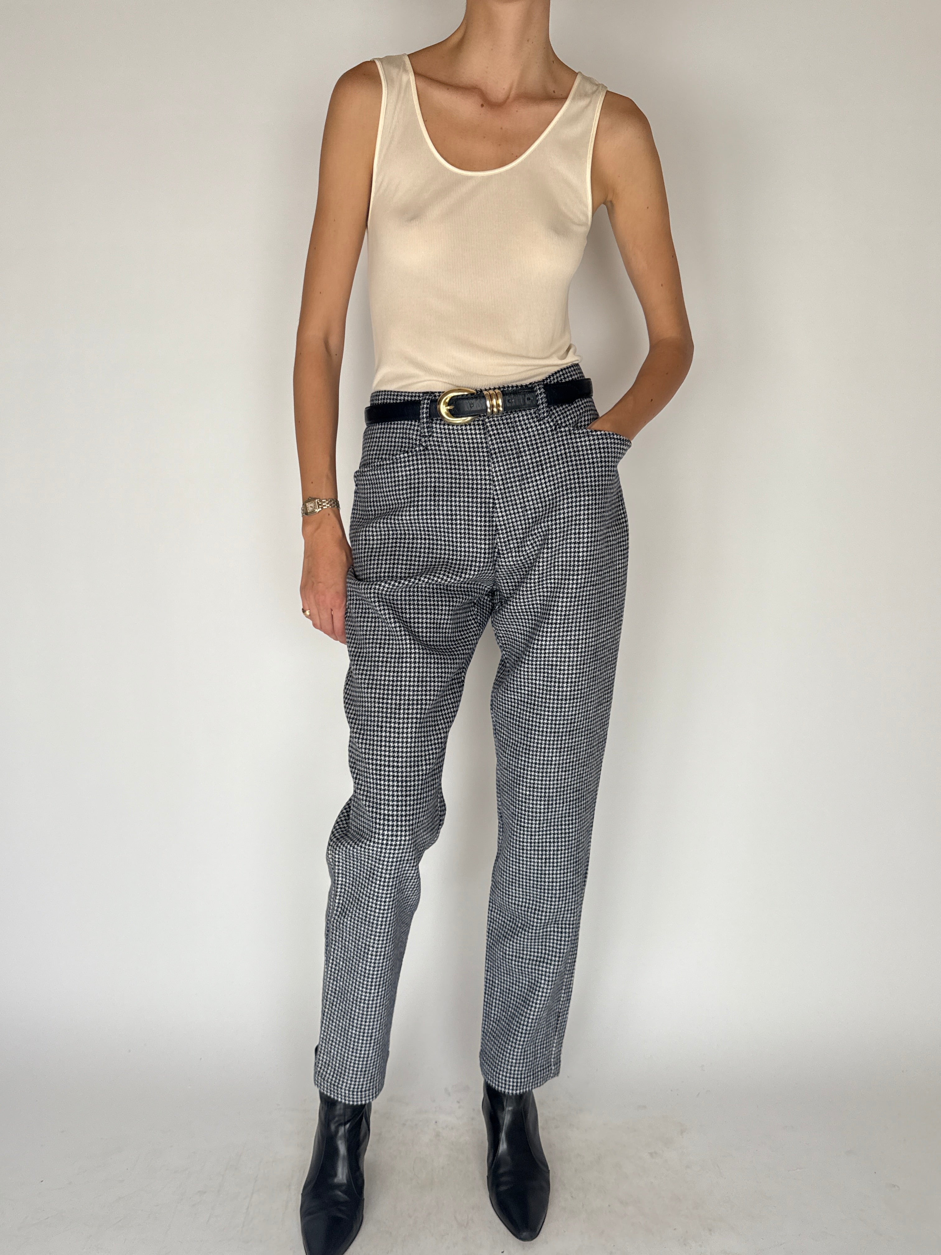 Vintage Houndstooth Trousers in Navy, Black & White