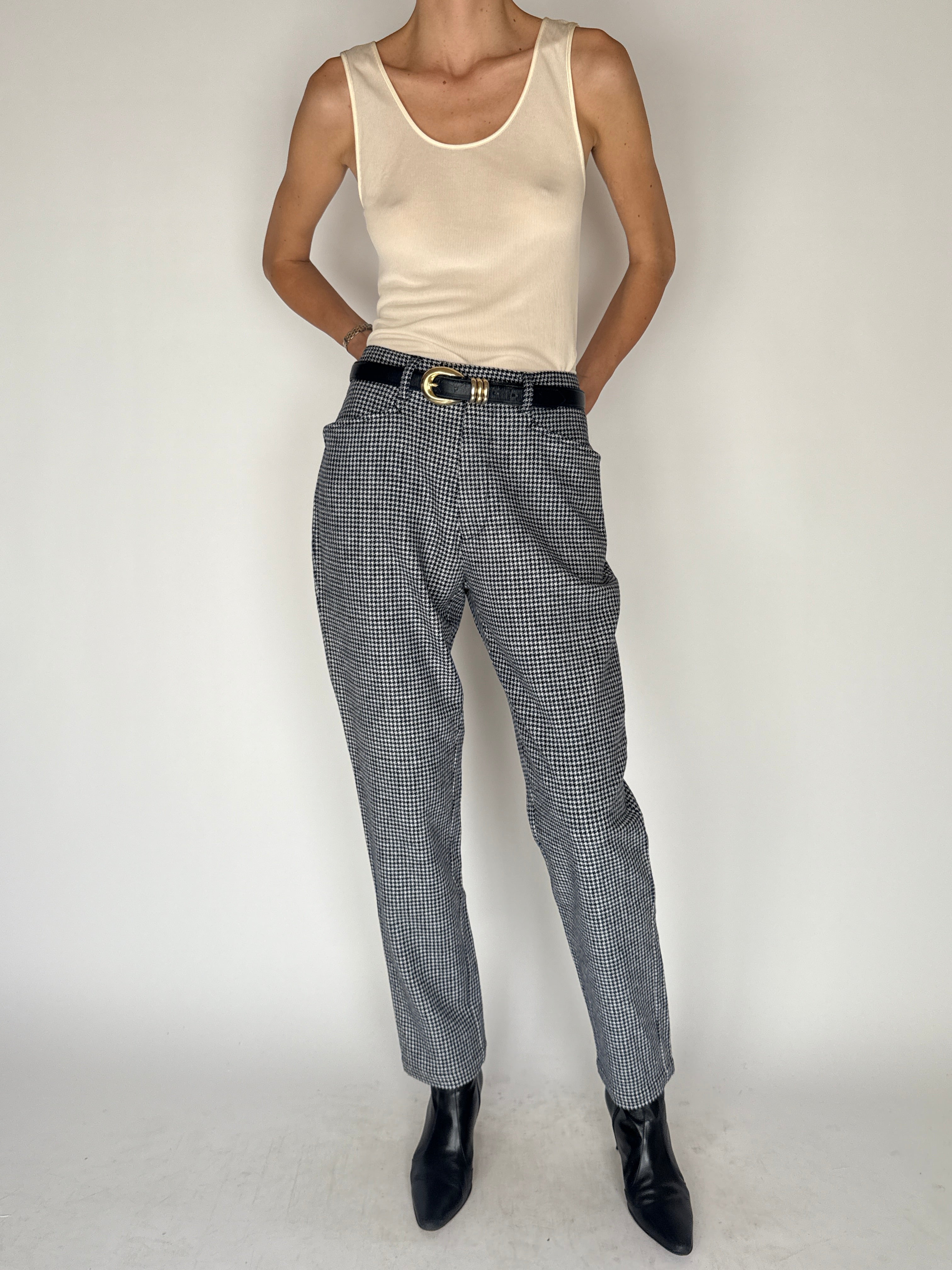 Vintage Houndstooth Trousers in Navy, Black & White