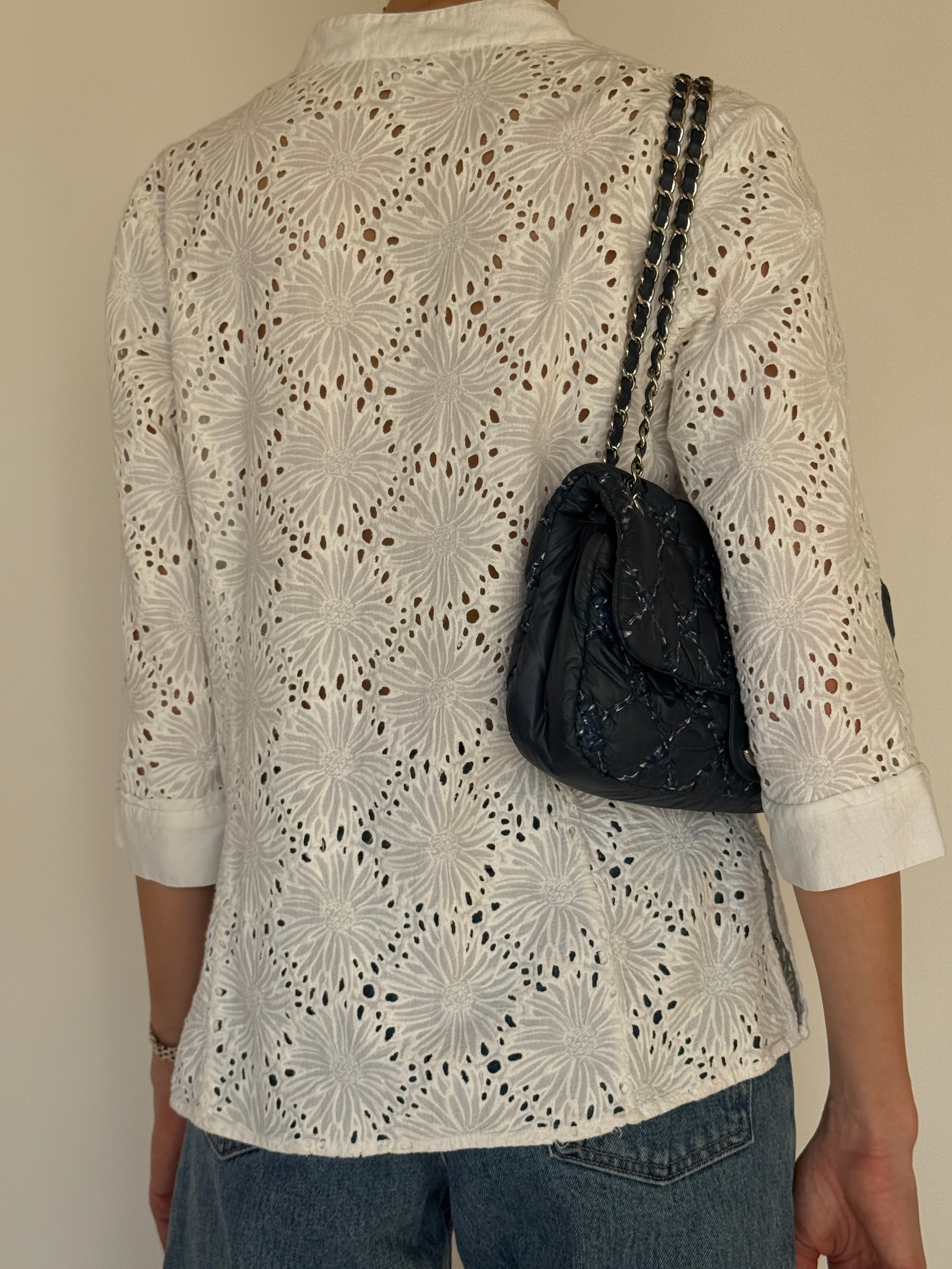 Vintage white floral eyelet cotton blouse back view