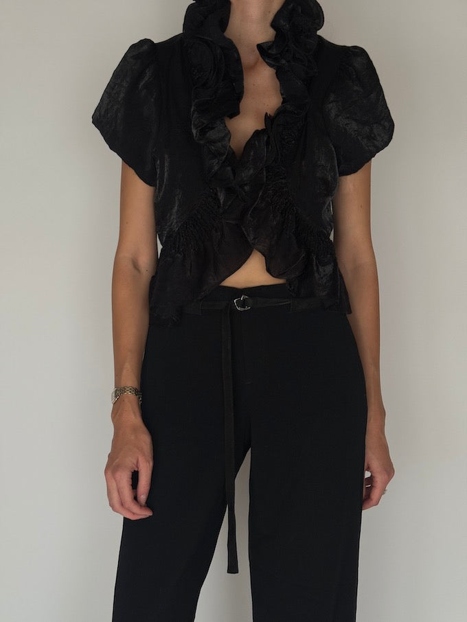 Vintage Ruffled Satin Blouse 6538